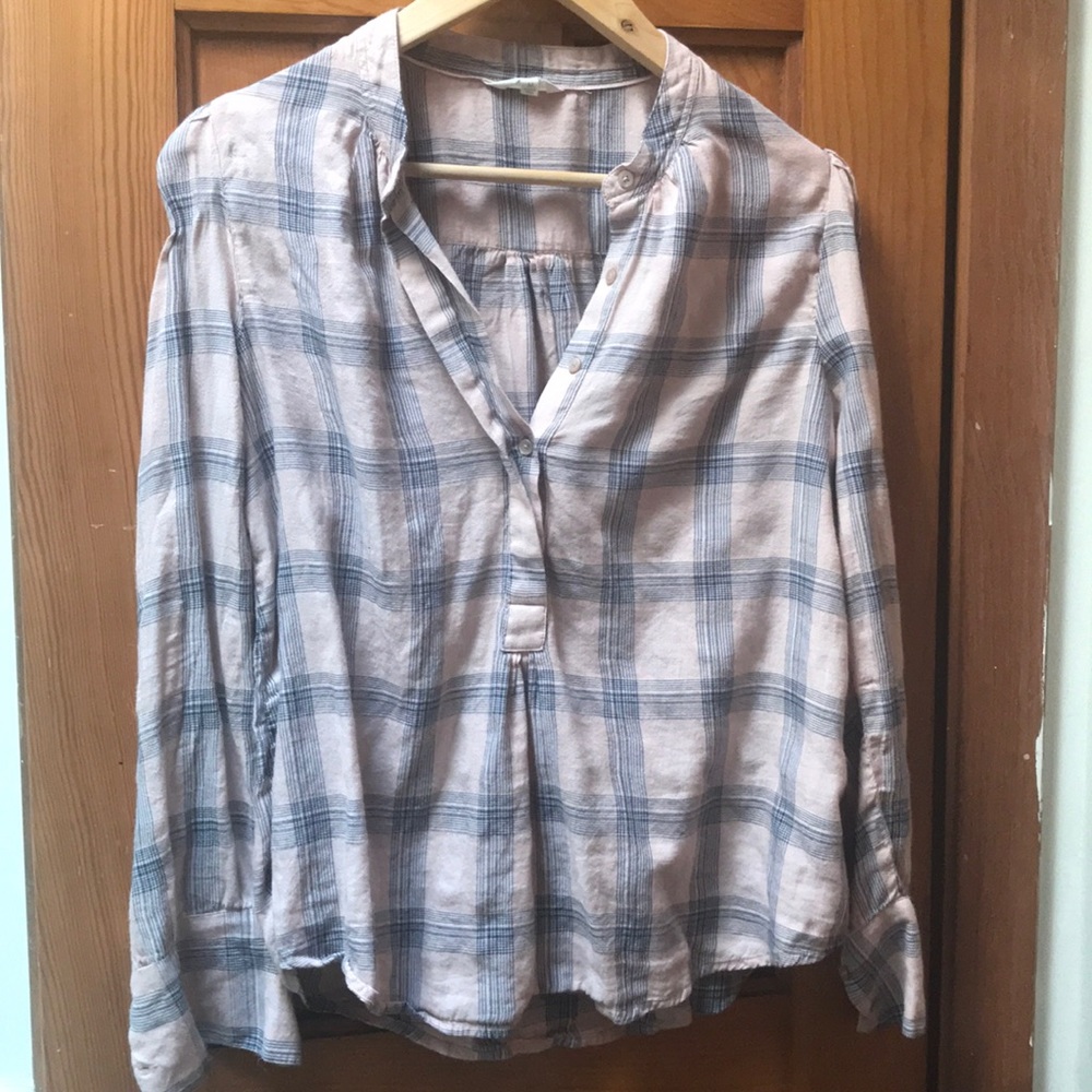 Lucky Brand half-button henley - pink / grey plaid